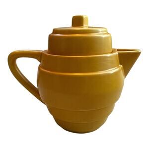 MSRF Design Strikis Mustard Yellow Ceramic Teapot w Lid Modern 6" Tea Pot